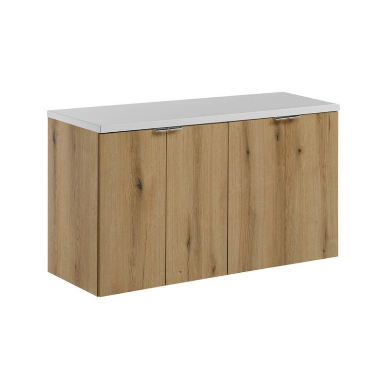 Set mobilier de baie Nova Oak, PAL melaminat, stejar evoke, blat alb mat, L.100 cm, SET-NOA B WHITE 100CM D