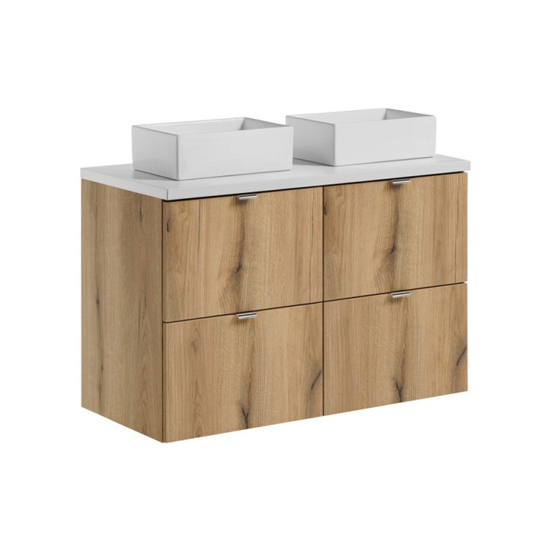 Set mobilier de baie Nova Oak, PAL melaminat, stejar evoke, blat alb mat, L.100 cm, lavoare Gaja, SET-NOA B WHITE 100CM S UN GAJA SW