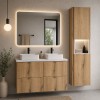 Set mobilier de baie Nova Oak, PAL melaminat, stejar evoke, blat alb mat, L.100 cm, lavoare Gaja, dulap inalt H.140 cm, SET-NOA B WHITE 100CM S UN GAJA SW HC
