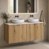 Set mobilier de baie Nova Oak, PAL melaminat, stejar evoke, blat alb mat, L.120 cm, lavoare Wiki, SET-NOA B WHITE 120CM D UN WIKI SW