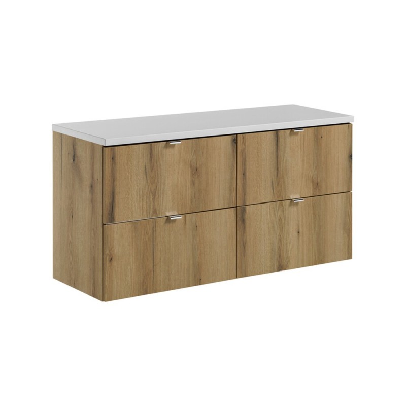 Set mobilier de baie Nova Oak, PAL melaminat, stejar evoke, blat alb mat, L.120 cm, SET-NOA B WHITE 120CM S