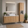 Set mobilier de baie Nova Oak, PAL melaminat, stejar evoke, blat alb mat, L.140 cm, dulap inalt H.140 cm, SET-NOA B WHITE 140CM D HC