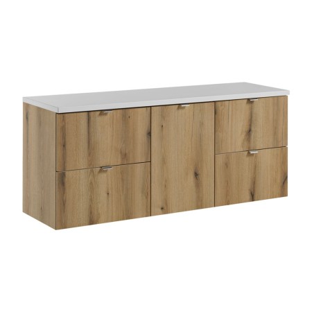 Set mobilier de baie Nova Oak, PAL melaminat, stejar evoke, blat alb mat, L.140 cm, SET-NOA B WHITE 140CM S