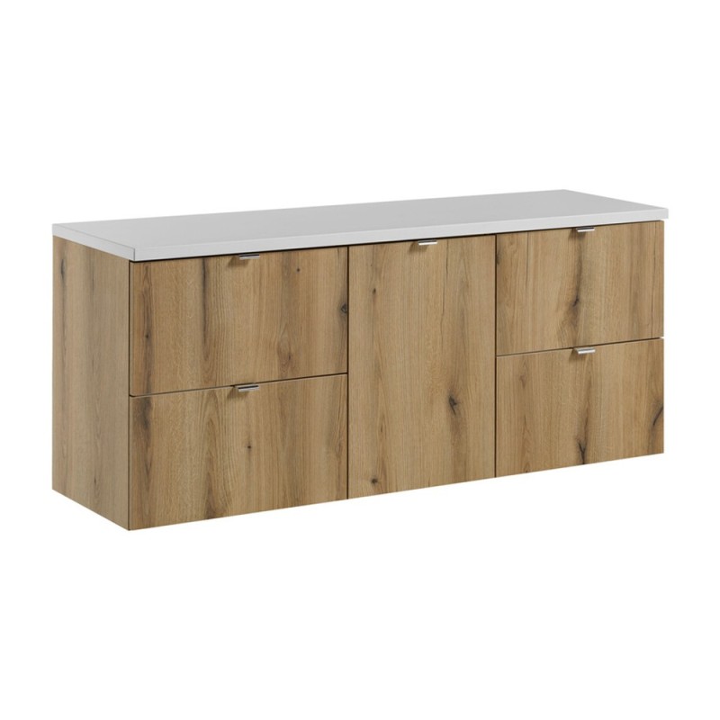 Set mobilier de baie Nova Oak, PAL melaminat, stejar evoke, blat alb mat, L.140 cm, SET-NOA B WHITE 140CM S