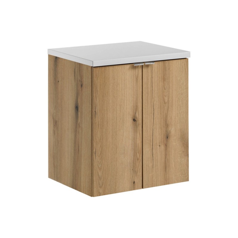 Set mobilier de baie Nova Oak, PAL melaminat, stejar evoke, blat alb mat, L.50 cm, SET-NOA B WHITE 50CM D