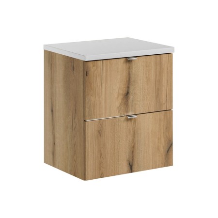 Set mobilier de baie Nova Oak, PAL melaminat, stejar evoke, blat alb mat, L.50 cm, SET-NOA B WHITE 50CM S