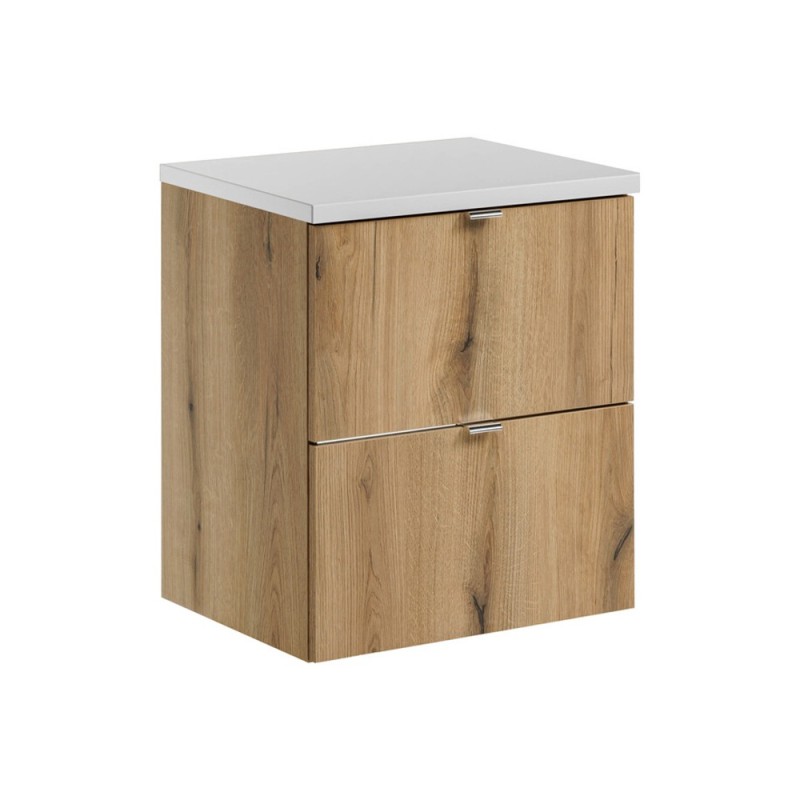 Set mobilier de baie Nova Oak, PAL melaminat, stejar evoke, blat alb mat, L.50 cm, SET-NOA B WHITE 50CM S