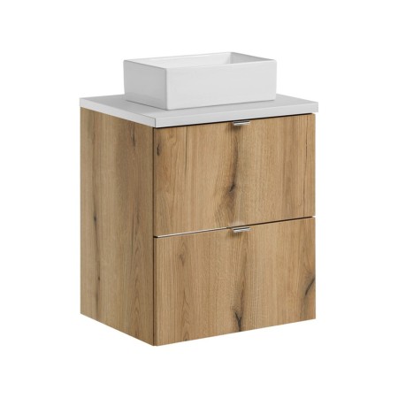 Set mobilier de baie Nova Oak, PAL melaminat, stejar evoke, blat alb mat, L.50 cm, lavoar Gaja, SET-NOA B WHITE 50CM S UN GAJA 35 SW