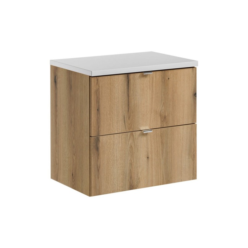 Set mobilier de baie Nova Oak, PAL melaminat, stejar evoke, blat alb mat, L.60 cm, SET-NOA B WHITE 60CM S