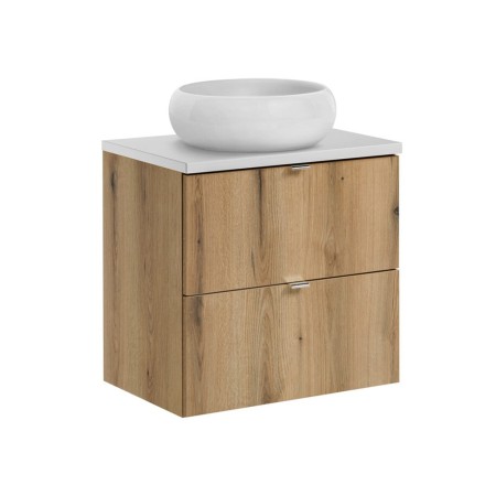 Set mobilier de baie Nova Oak, PAL melaminat, stejar evoke, blat alb mat, L.60 cm, lavoar Wiki, SET-NOA B WHITE 60CM S UN WIKI SW