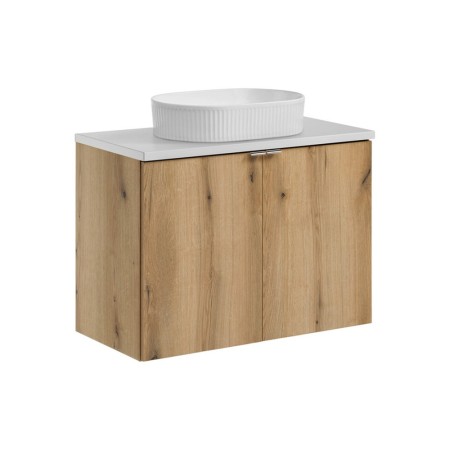 Set mobilier de baie Nova Oak, PAL melaminat, stejar evoke, blat alb mat, L.80 cm, lavoar Beyond, SET-NOA B WHITE 80CM D UN BEYOND 5 WH
