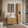 Set mobilier de baie Nova Oak, PAL melaminat, stejar evoke, blat alb mat, L.80 cm, dulap inalt H.140 cm, SET-NOA B WHITE 80CM S HC