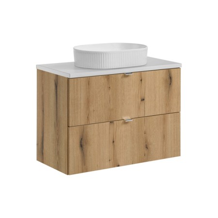 Set mobilier de baie Nova Oak, PAL melaminat, stejar evoke, blat alb mat, L.80 cm, lavoar Beyond, SET-NOA B WHITE 80CM S UN BEYOND 5 WH