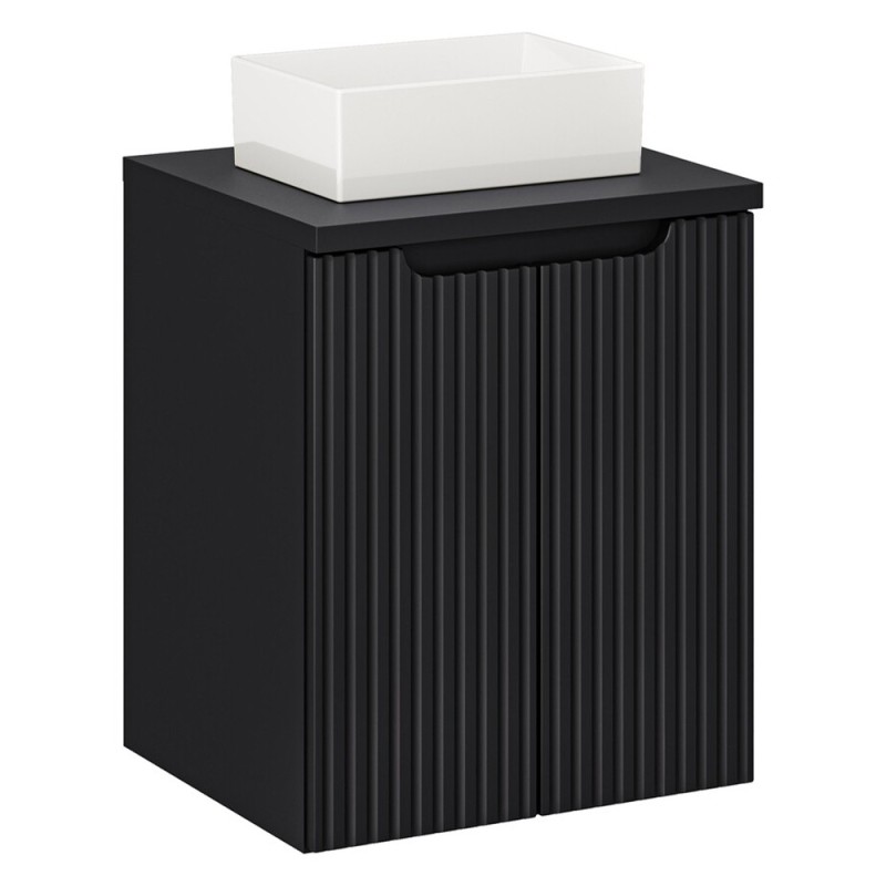 Set mobilier de baie Nova Black, MDF, PAL melaminat, negru mat, blat negru mat, L.50 cm, lavoar Gaja, SET-NOB B BLACK 50CM D UN GAJA 35