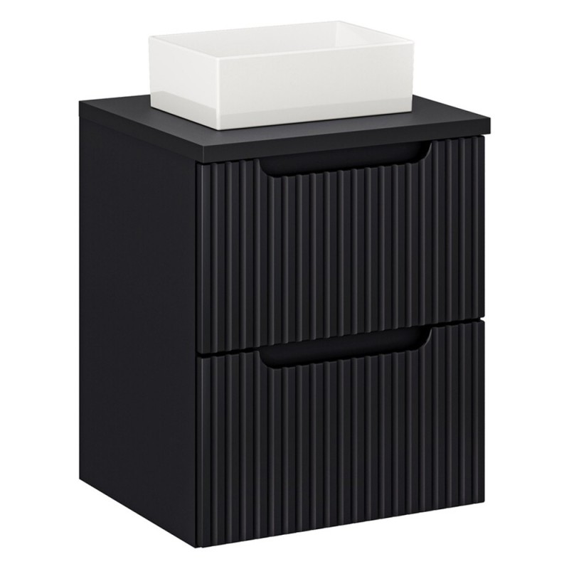 Set mobilier de baie Nova Black, MDF, PAL melaminat, negru mat, blat negru mat, L.50 cm, lavoar Gaja, SET-NOB B BLACK 50CM S UN GAJA 35