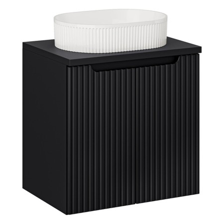 Set mobilier de baie Nova Black, MDF, PAL melaminat, negru mat, blat stejar evoke, L.60 cm, lavoar Beyond, SET-NOB B BLACK 60CM D UN BEYOND 5 WH