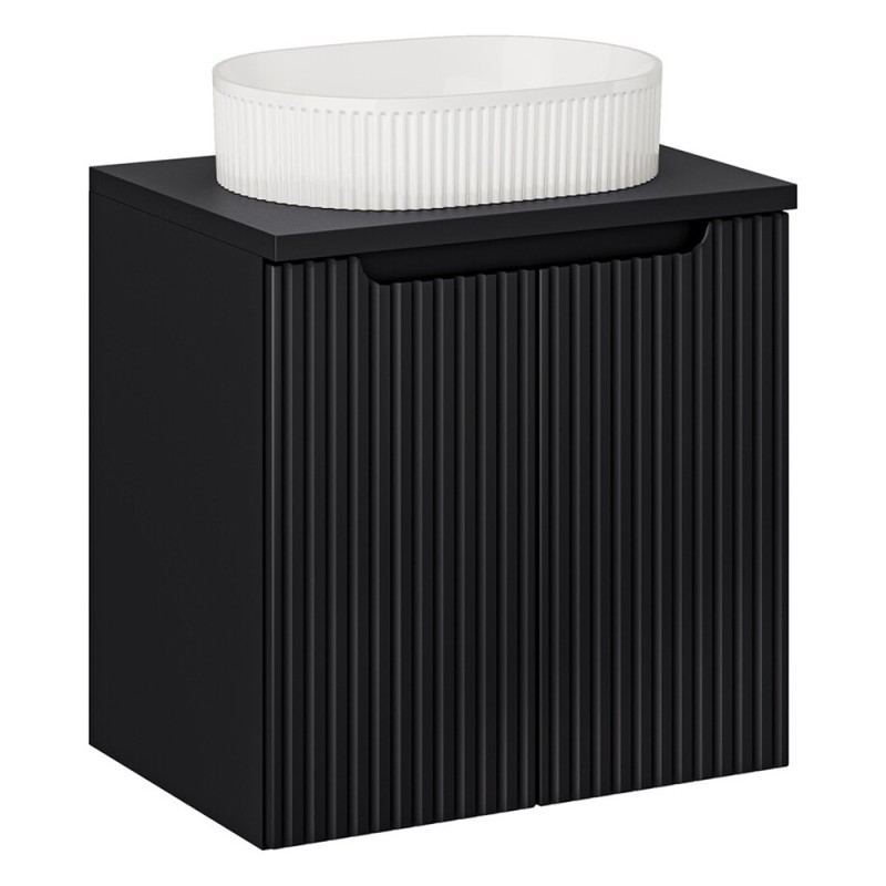 Set mobilier de baie Nova Black, MDF, PAL melaminat, negru mat, blat stejar evoke, L.60 cm, lavoar Beyond, SET-NOB B BLACK 60CM D UN BEYOND 5 WH