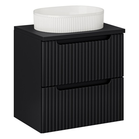 Set mobilier de baie Nova Black, MDF, PAL melaminat, negru mat, blat stejar evoke, L.60 cm, lavoar Beyond, SET-NOB B BLACK 60CM S UN BEYOND 5 WH