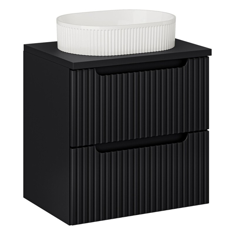 Set mobilier de baie Nova Black, MDF, PAL melaminat, negru mat, blat stejar evoke, L.60 cm, lavoar Beyond, SET-NOB B BLACK 60CM S UN BEYOND 5 WH