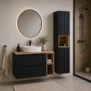 Set mobilier de baie Nova Black, MDF, PAL melaminat, negru mat, blat stejar evoke, L.100 cm, lavoar Beyond, dulap inalt H.140 cm, SET-NOB B OAK 100CM UN BEYOND WH HC LR