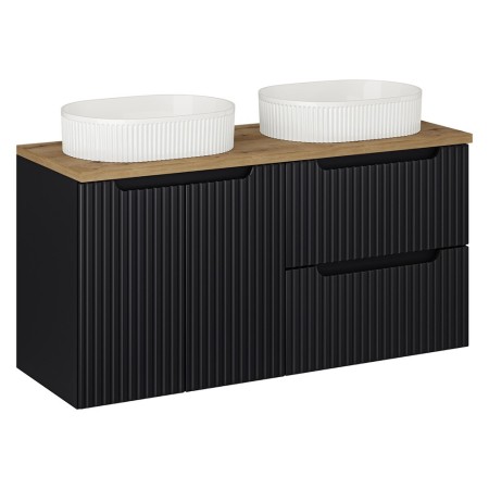 Set mobilier de baie Nova Black, MDF, PAL melaminat, negru mat, blat stejar evoke, L.120 cm, lavoare Beyond, SET-NOB B OAK 120CM UN BEYOND 5 WH