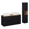 Set mobilier de baie Nova Black, MDF, PAL melaminat, negru mat, blat stejar evoke, L.120 cm, lavoare Beyond, dulap inalt H.140 cm, SET-NOB B OAK 120CM UN BEYOND 5 WH HC