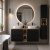 Set mobilier de baie Nova Black, MDF, PAL melaminat, negru mat, blat stejar evoke, L.140 cm, lavoare Beyond, dulap inalt H.140 cm, SET-NOB B OAK 140CM UN BEYOND WH HC LR