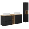 Set mobilier de baie Nova Black, MDF, PAL melaminat, negru mat, blat stejar evoke, L.140 cm, lavoare Beyond, dulap inalt H.140 cm, SET-NOB B OAK 140CM UN BEYOND WH HC LR