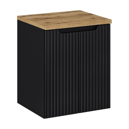 Set mobilier de baie Nova Black, MDF, PAL melaminat, negru mat, blat stejar evoke L.50 cm, SET-NOB B OAK 50CM D