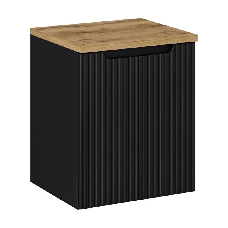 Set mobilier de baie Nova Black, MDF, PAL melaminat, negru mat, blat stejar evoke L.50 cm, SET-NOB B OAK 50CM D