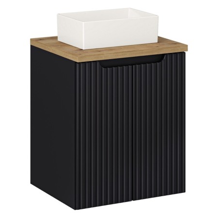 Set mobilier de baie Nova Black, MDF, PAL melaminat, negru mat, blat stejar evoke, L.50 cm, lavoar Gaja, SET-NOB B OAK 50CM D UN GAJA 35