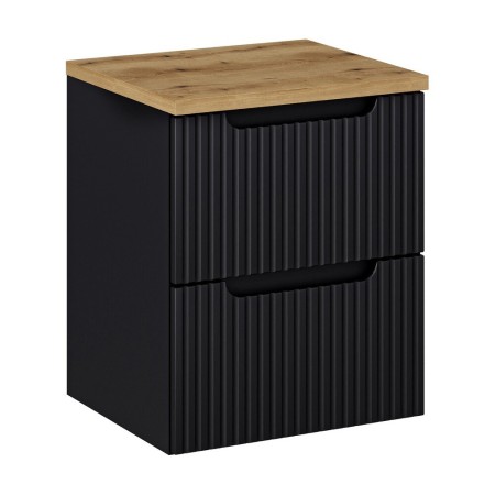Set mobilier de baie Nova Black, MDF, PAL melaminat, negru mat, blat stejar evoke L.50 cm, SET-NOB B OAK 50CM S