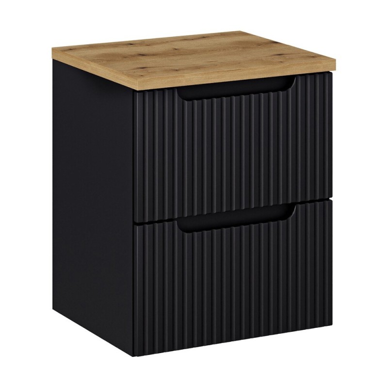 Set mobilier de baie Nova Black, MDF, PAL melaminat, negru mat, blat stejar evoke L.50 cm, SET-NOB B OAK 50CM S