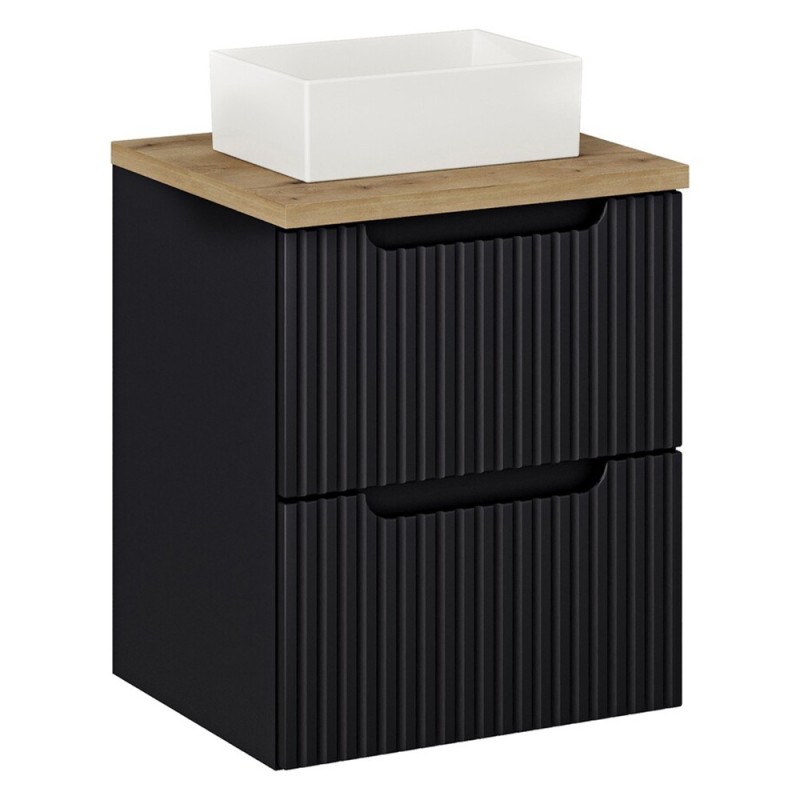 Set mobilier de baie Nova Black, MDF, PAL melaminat, negru mat, blat stejar evoke L.50 cm, lavoar Gaja, SET-NOB B OAK 50CM S UN GAJA 35