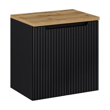 Set mobilier de baie Nova Black, MDF, PAL melaminat, negru mat, blat stejar evoke L.60 cm, SET-NOB B OAK 60CM D