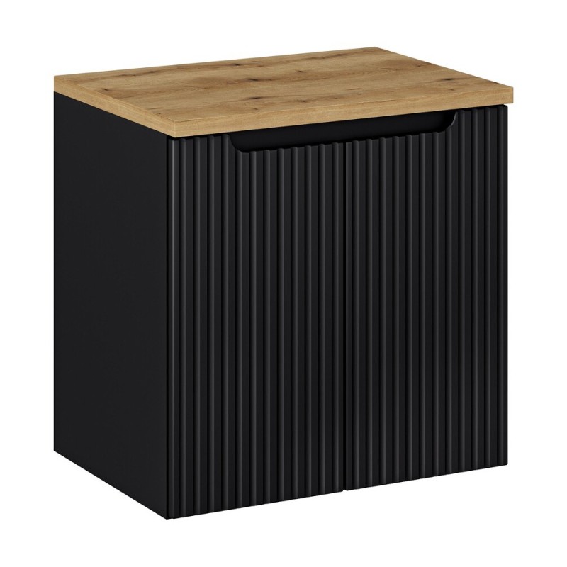 Set mobilier de baie Nova Black, MDF, PAL melaminat, negru mat, blat stejar evoke L.60 cm, SET-NOB B OAK 60CM D