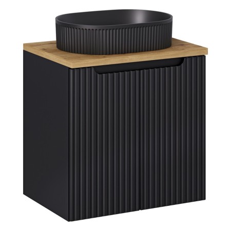 Set mobilier de baie Nova Black, MDF, PAL melaminat, negru mat, blat stejar evoke, L.60 cm, lavoar Beyond, SET-NOB B OAK 60CM D UN BEYOND 5 BM