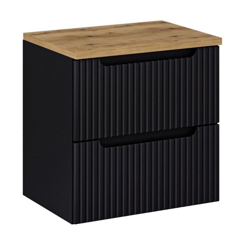 Set mobilier de baie Nova Black, MDF, PAL melaminat, negru mat, blat stejar evoke L.60 cm, SET-NOB B OAK 60CM S
