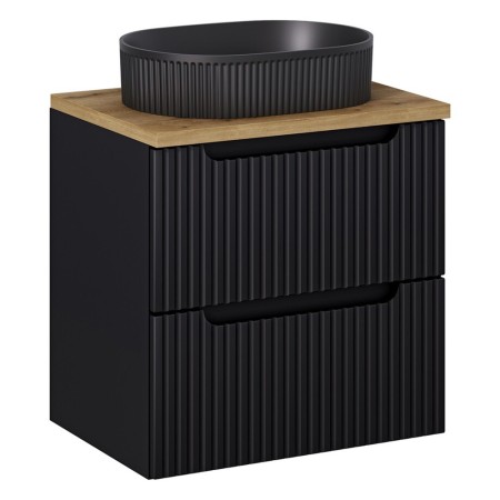 Set mobilier de baie Nova Black, MDF, PAL melaminat, negru mat, blat stejar evoke, L.60 cm, lavoar Beyond, SET-NOB B OAK 60CM S UN BEYOND 5 BM