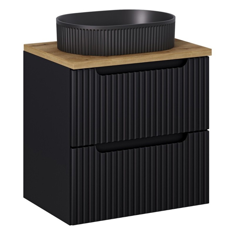 Set mobilier de baie Nova Black, MDF, PAL melaminat, negru mat, blat stejar evoke, L.60 cm, lavoar Beyond, SET-NOB B OAK 60CM S UN BEYOND 5 BM