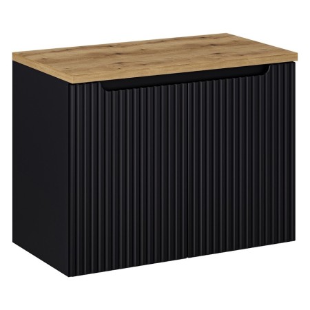Set mobilier de baie Nova Black, MDF, PAL melaminat, negru mat, blat stejar evoke, L.80 cm, SET-NOB B OAK 80CM D