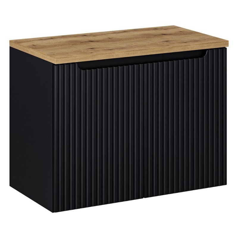 Set mobilier de baie Nova Black, MDF, PAL melaminat, negru mat, blat stejar evoke, L.80 cm, SET-NOB B OAK 80CM D