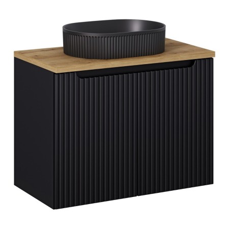 Set mobilier de baie Nova Black, MDF, PAL melaminat, negru mat, blat stejar evoke, L.80 cm, lavoar Beyond, SET-NOB B OAK 80CM D UN BEYOND 5 BM