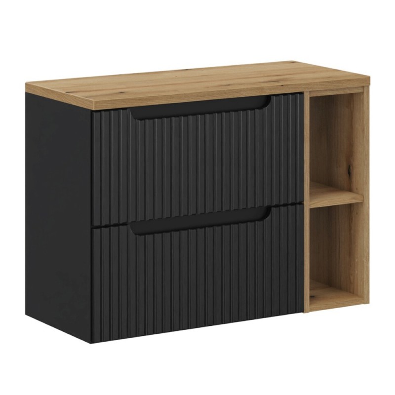 Set mobilier de baie Nova Black, MDF, PAL melaminat, negru mat, blat stejar evoke L.80 cm, SET-NOB B OAK 80CM LR