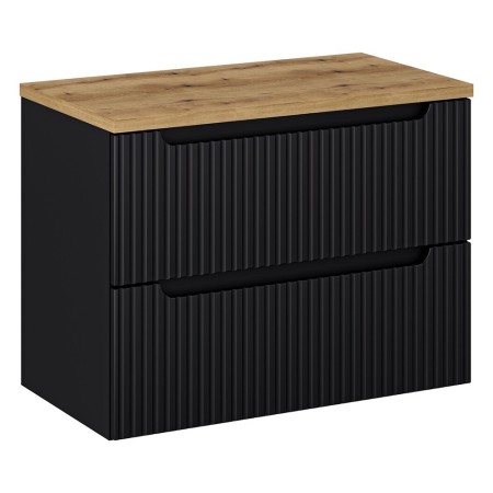 Set mobilier de baie Nova Black, MDF, PAL melaminat, negru mat, blat stejar evoke, L.80 cm, SET-NOB B OAK 80CM S
