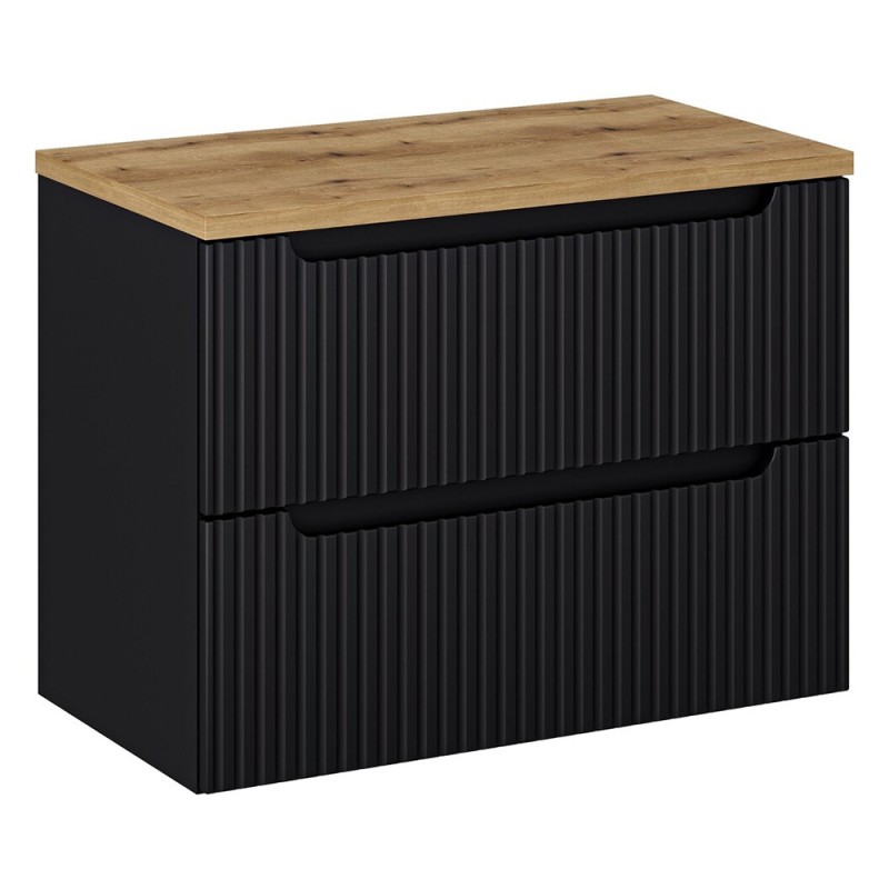 Set mobilier de baie Nova Black, MDF, PAL melaminat, negru mat, blat stejar evoke, L.80 cm, SET-NOB B OAK 80CM S