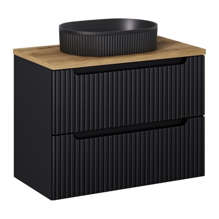 Set mobilier de baie Nova Black, MDF, PAL melaminat, negru mat, blat stejar evoke, L.80 cm, lavoar Beyond, SET-NOB B OAK 80CM S UN BEYOND 5 BM