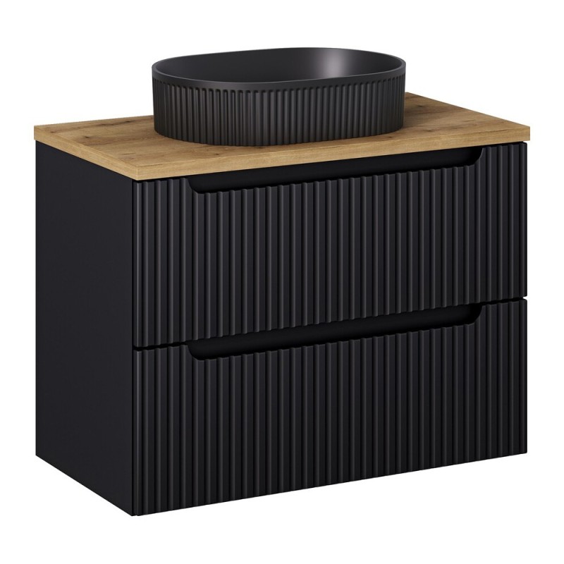 Set mobilier de baie Nova Black, MDF, PAL melaminat, negru mat, blat stejar evoke, L.80 cm, lavoar Beyond, SET-NOB B OAK 80CM S UN BEYOND 5 BM