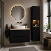 Set mobilier de baie Nova Black, MDF, PAL melaminat, negru mat, blat stejar evoke, L.80 cm, lavoar Beyond, dulap inalt H.140 cm, SET-NOB B OAK 80CM UN BEYOND 5 WH HC