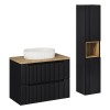 Set mobilier de baie Nova Black, MDF, PAL melaminat, negru mat, blat stejar evoke, L.80 cm, lavoar Beyond, dulap inalt H.140 cm, SET-NOB B OAK 80CM UN BEYOND 5 WH HC